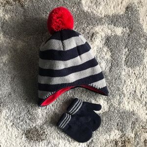 Carter’s hat mittens set navy red gray